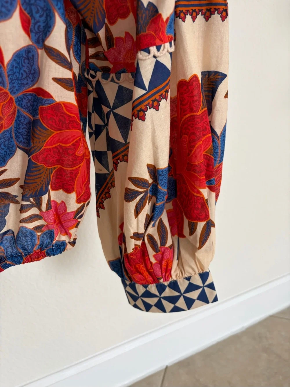 FARM Rio x Anthropologie Printed Square-Neck Puff-Sleeve Blouse